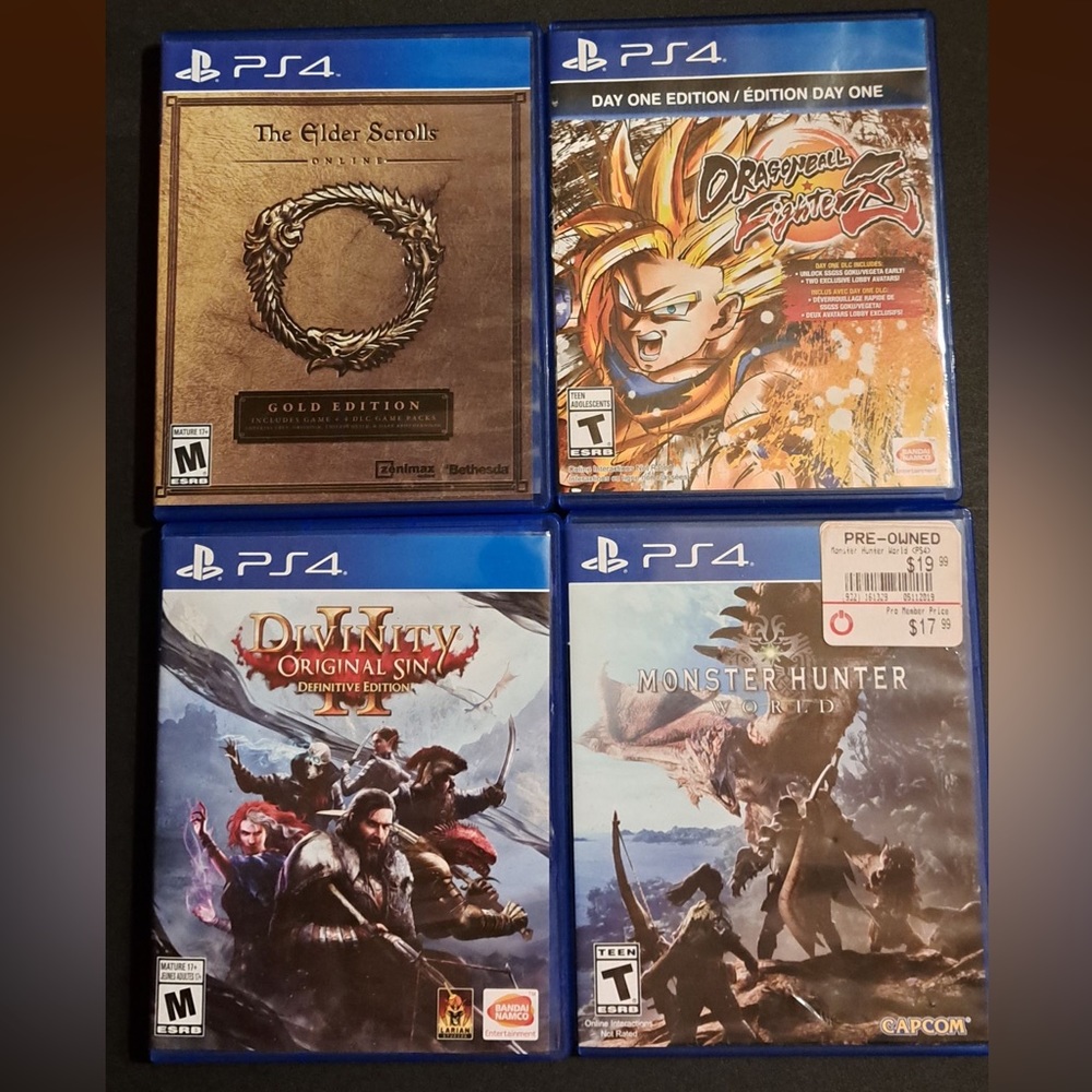 PS4 BUNDLE VIDEO GAMES:DRAGON BALL/MONSTER HUNTER/DIVINITY/ THE ELDER SCROLLS